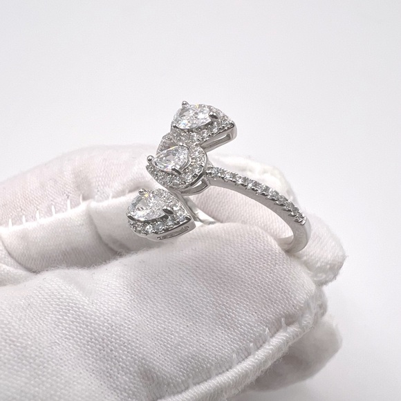 Halo Triple Pear .925 Sterling Silver Wrap Design Cz Ring - Picture 11 of 15